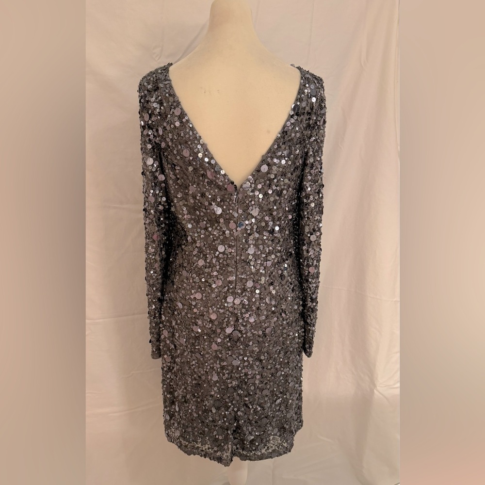 Aidan Mattox Long-sleeve Sequined Shift Dress - Picture 4 of 6